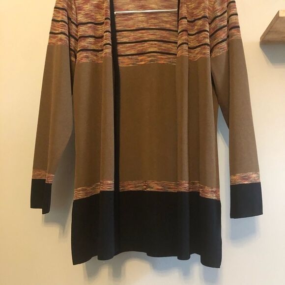 Exclusively Misook Striped Open Front Cardigan XS - Picture 7 of 13